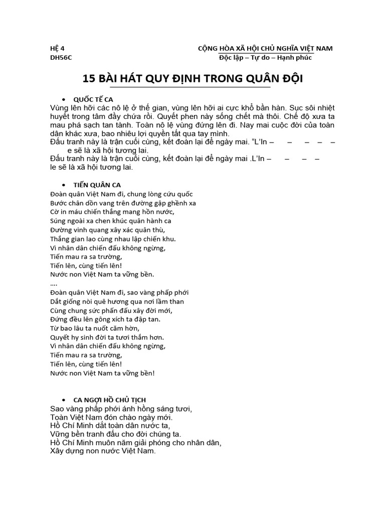 15 Bài Hát Quy Định | PDF