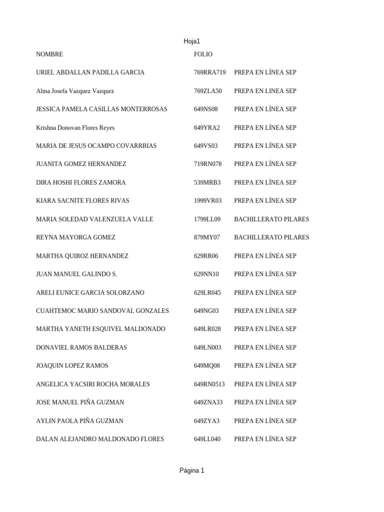 Lista de Estudiantes de Prepa SEP | PDF