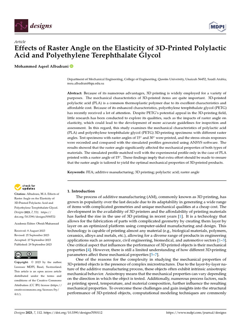 Raster Angle Impact on 3D-Printed PLA/PETG | PDF | Strength Of ...