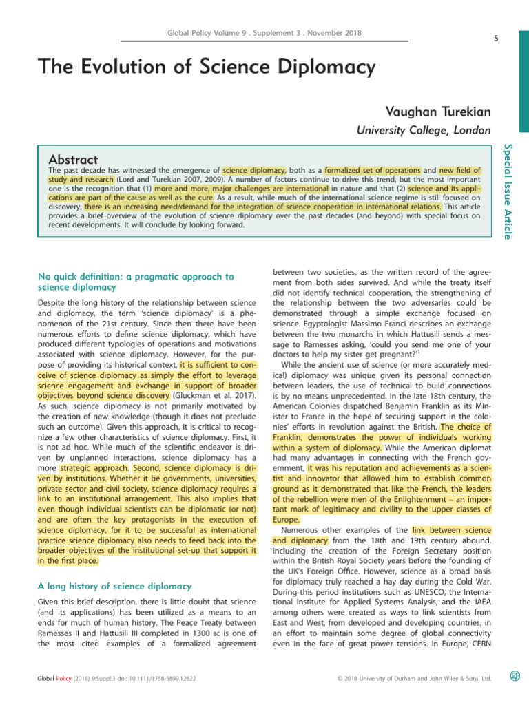 3. Turekian-2018-the evolution of science diplomacy | PDF | Diplomacy ...