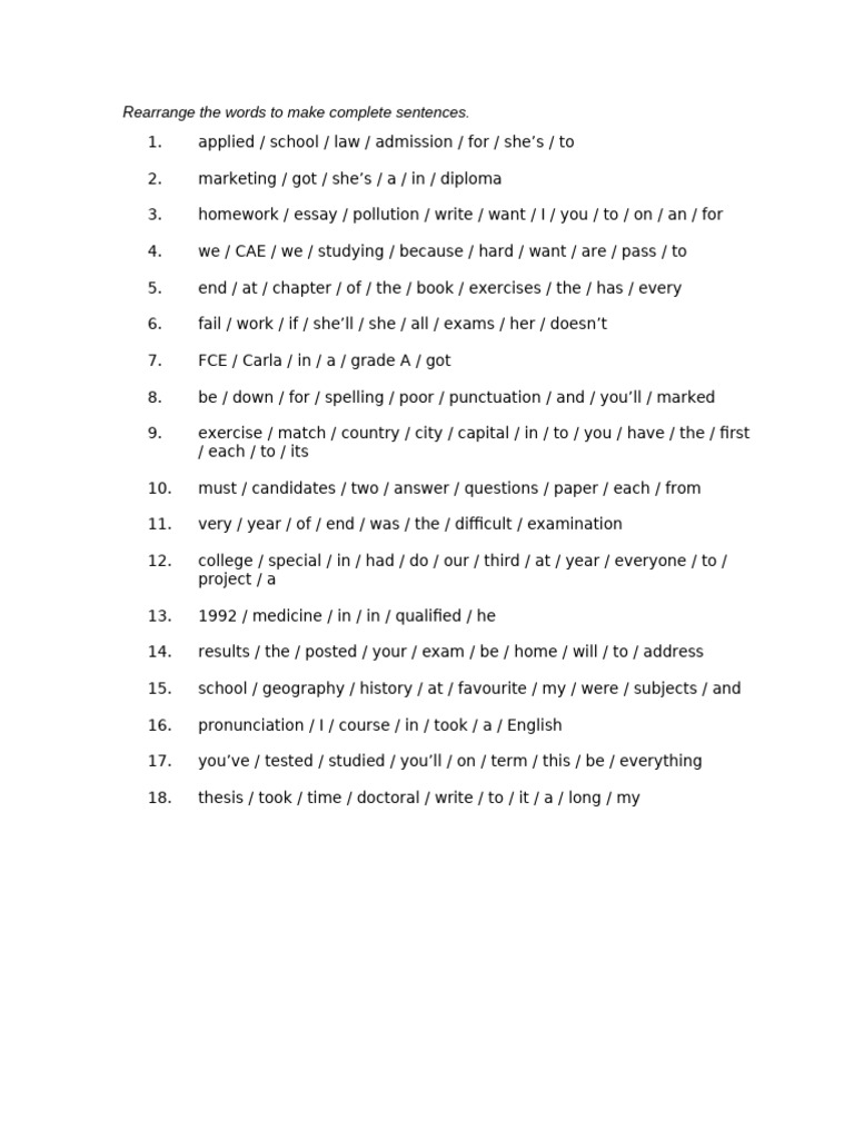 Sentence Rearrangement Exercises | PDF