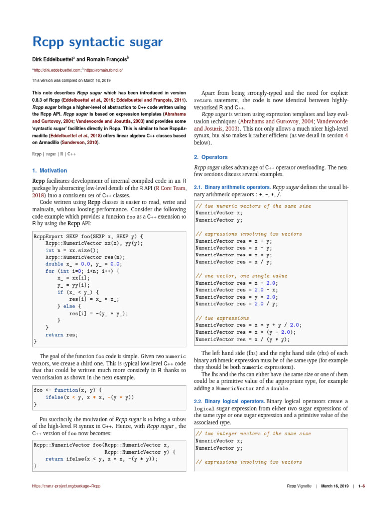 Rcpp Sugar: Simplifying C++ in R | PDF | Computer Programming ...