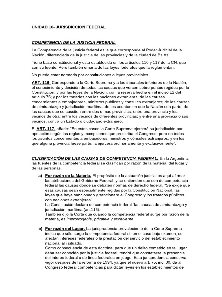 Competencia de la Justicia Federal en Argentina | PDF | Judicaturas ...
