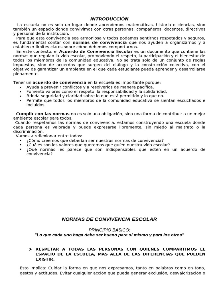 5 Normas de Convivencia Escolar | PDF | Escuelas | Salón de clases