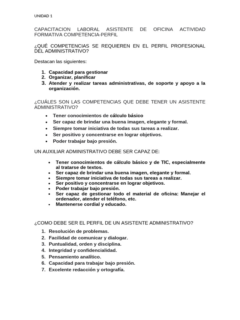 Competencias del Asistente Administrativo | PDF
