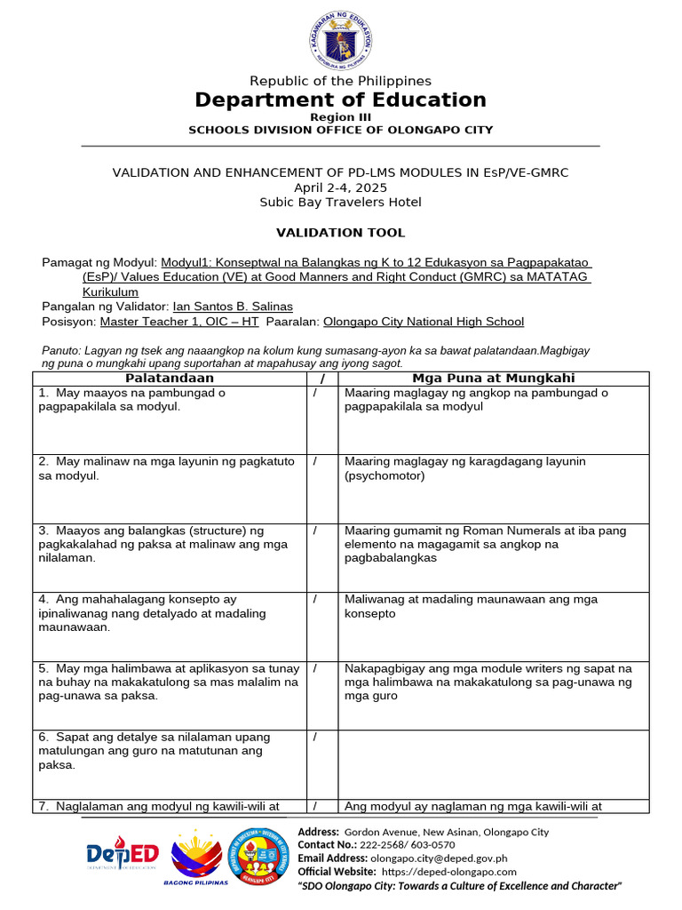 Validation Tool (Module 1) | PDF