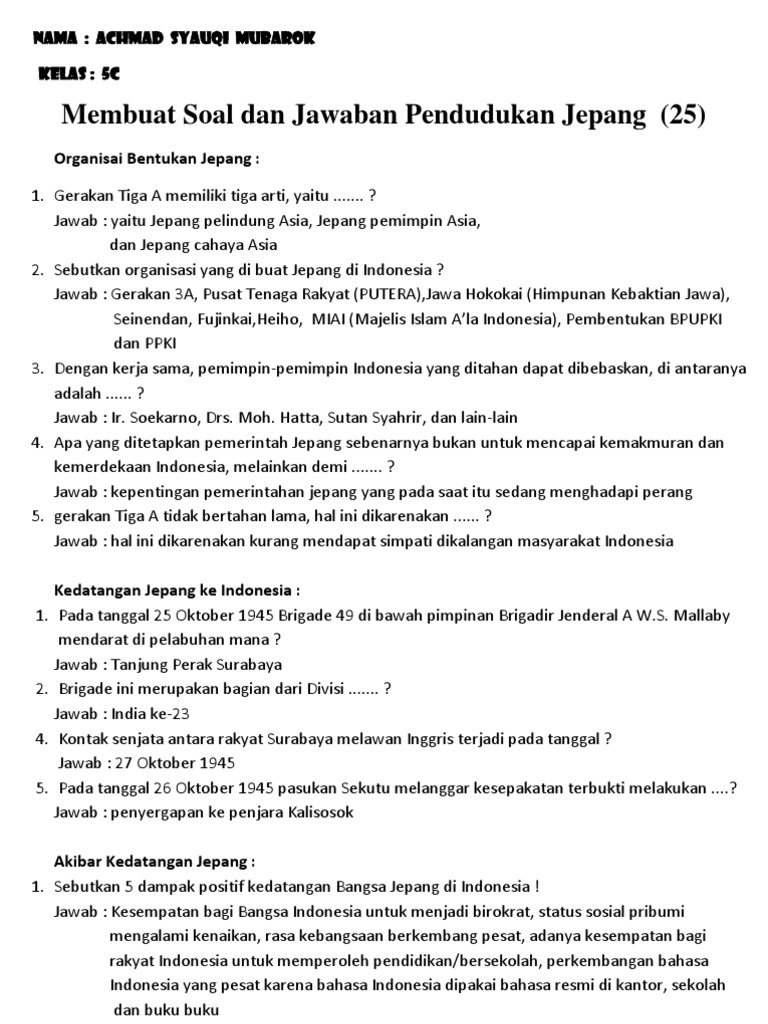 Soal Sejarah Indonesia Materi Jepang