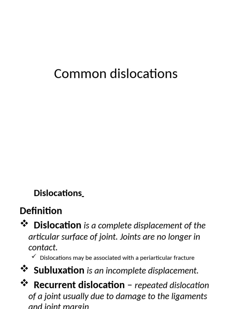 Common Dislocations | PDF | Shoulder | Elbow