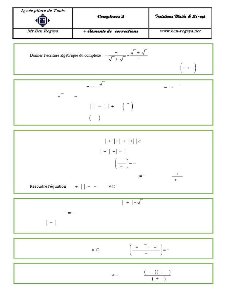Exercices sur les Nombres Complexes CM2 | PDF | Nombre complexe ...