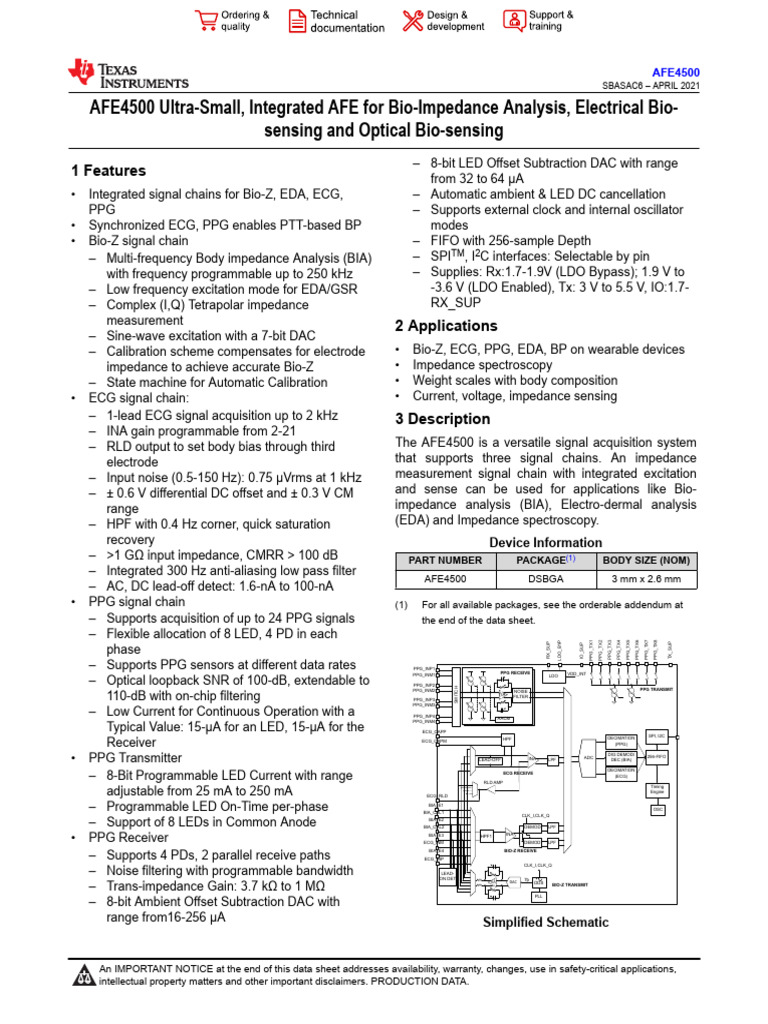AFE4500: Integrated Bio-Sensing AFE | PDF | Computer Engineering ...