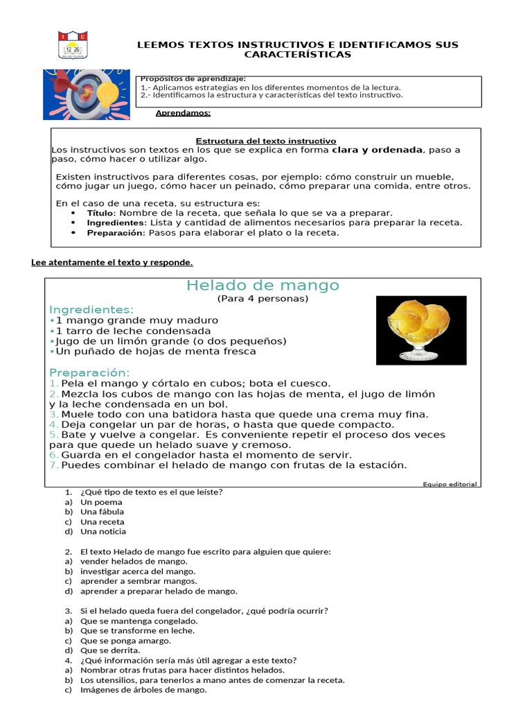 Instructivos para Niños: Recetas y Actividades | PDF | Helado | Mango