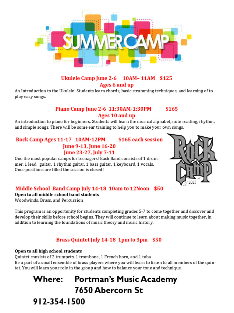 Summer Music Camps at Portman's Academy | PDF