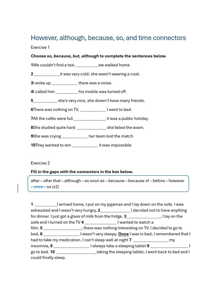 Connector Exercises for Practice | PDF