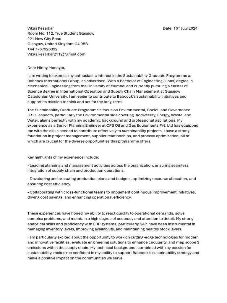 Babcock Sustainability Graduate Application | PDF | Sustainability ...