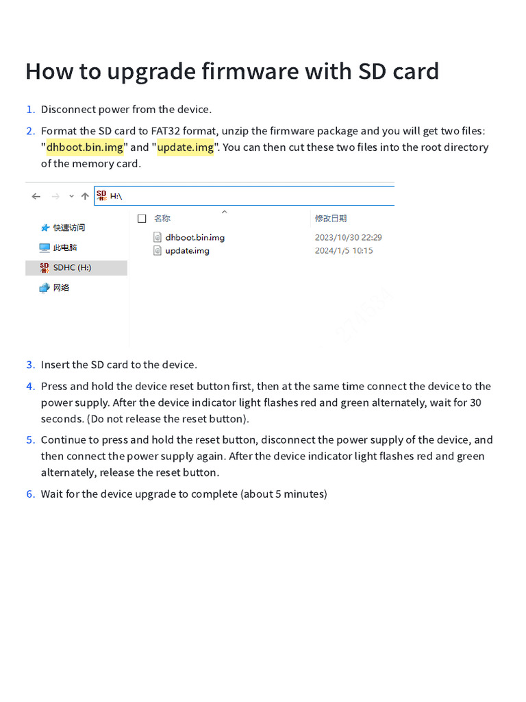 Upgrade Firmware via SD Card Guide | PDF