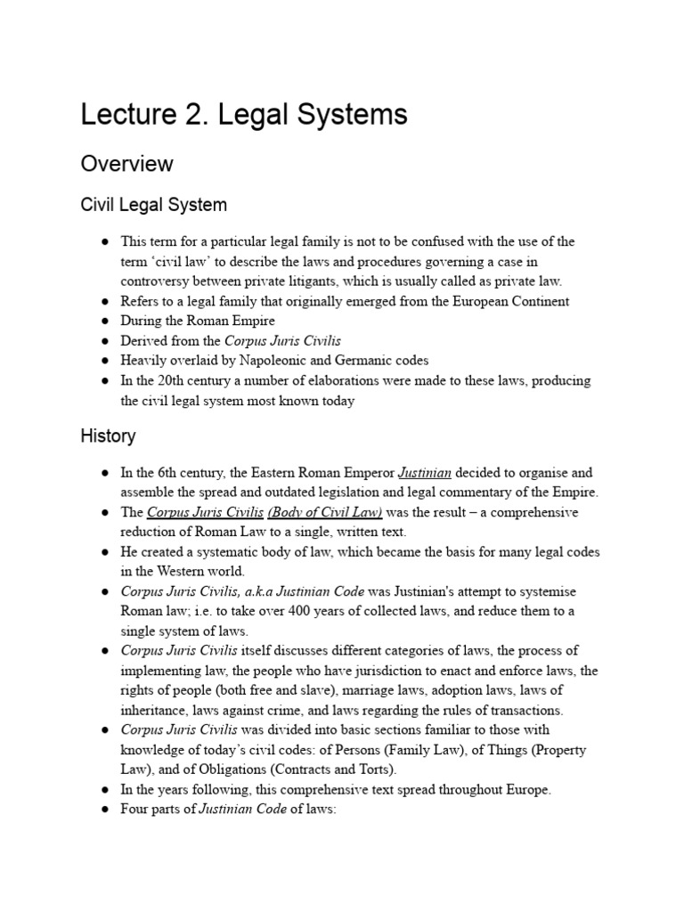 Law Lecture 2. Legal Systems | PDF | Precedent | Common Law
