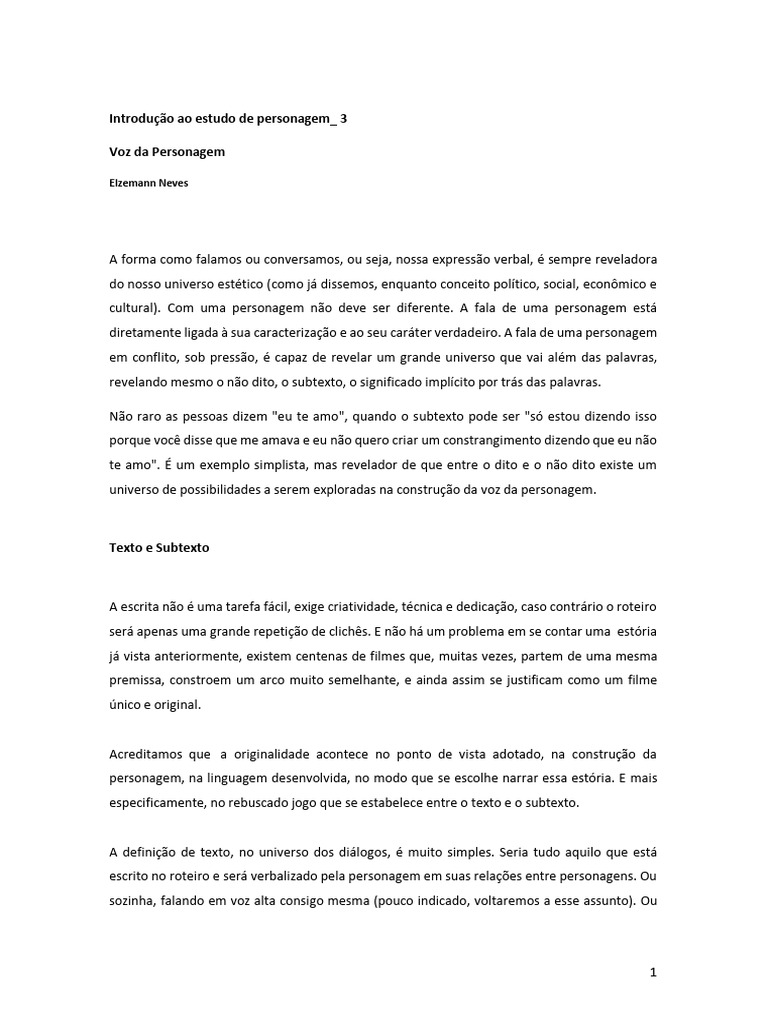 Voz da Personagem: Texto e Subtexto | PDF | Realismo (artes) | Roteiro
