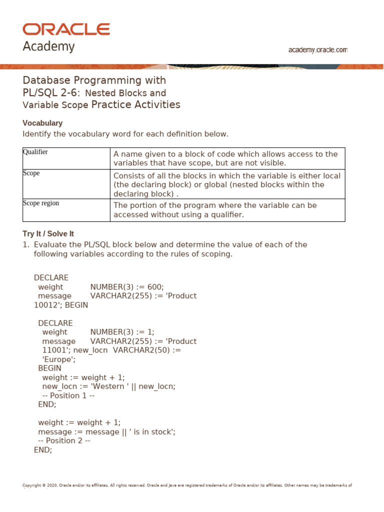 PL/SQL: Finding Index of 'a' in Names | PDF | Scope (Computer Science ...