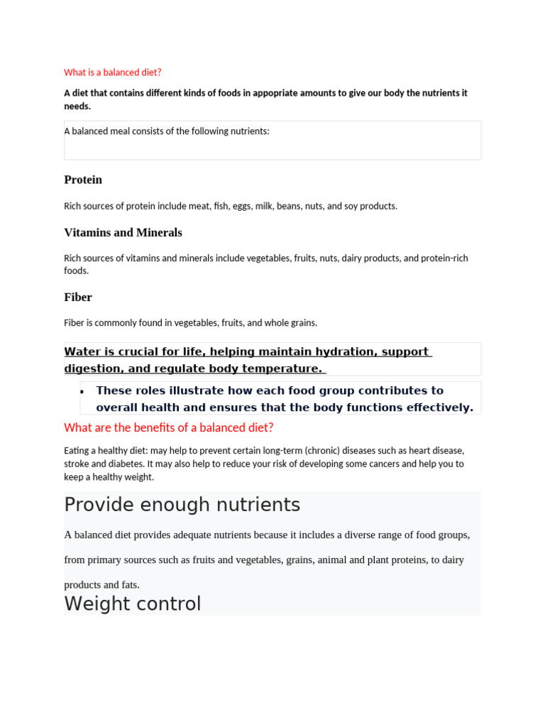 Benefits of a Balanced Diet Explained | PDF | Healthy Diet | Diet ...
