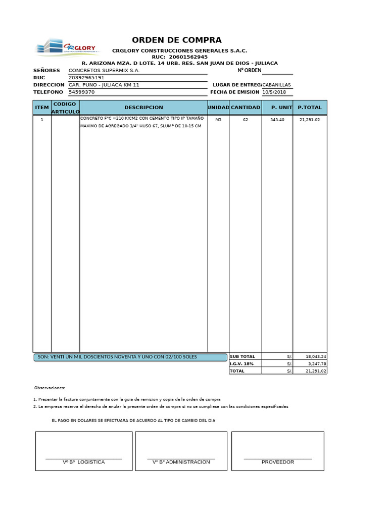 Órdenes de Compra de Materiales de Construcción | PDF | Documentos ...