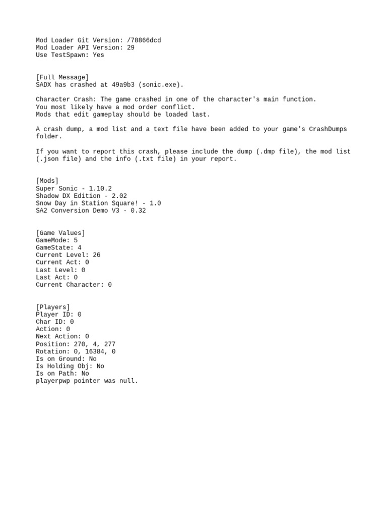 SADX Mod Loader Crash Report Guide | PDF
