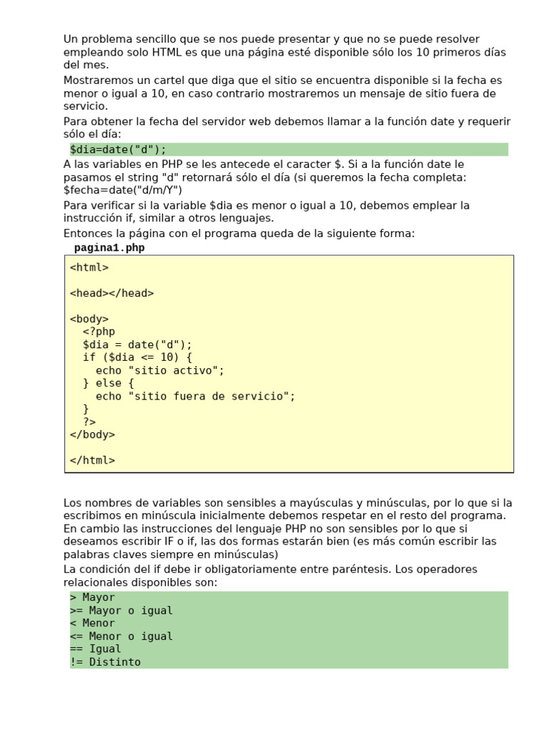 Control de acceso a página en PHP | PDF | Php | Variable (informática)
