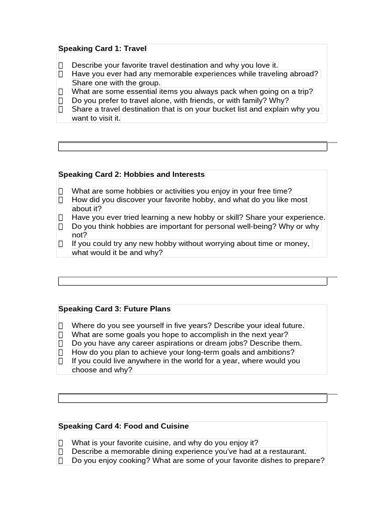 Speaking Cards 1st Year | PDF | Sustainability | Restaurants