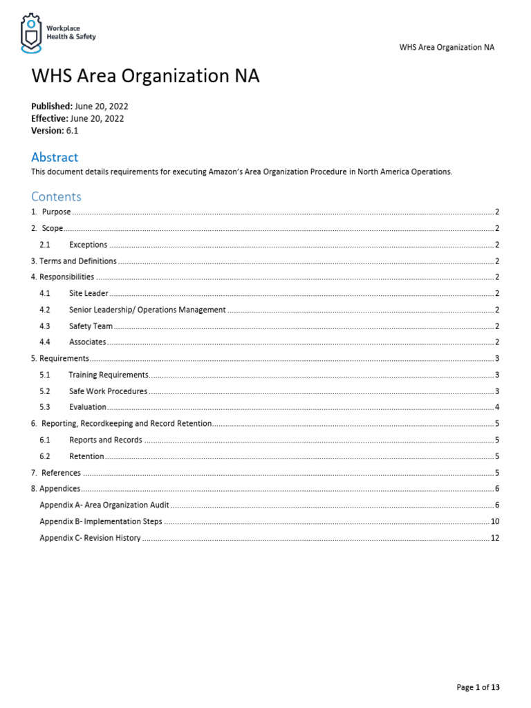 Amazon WHS Area Organization Guide | PDF | Audit