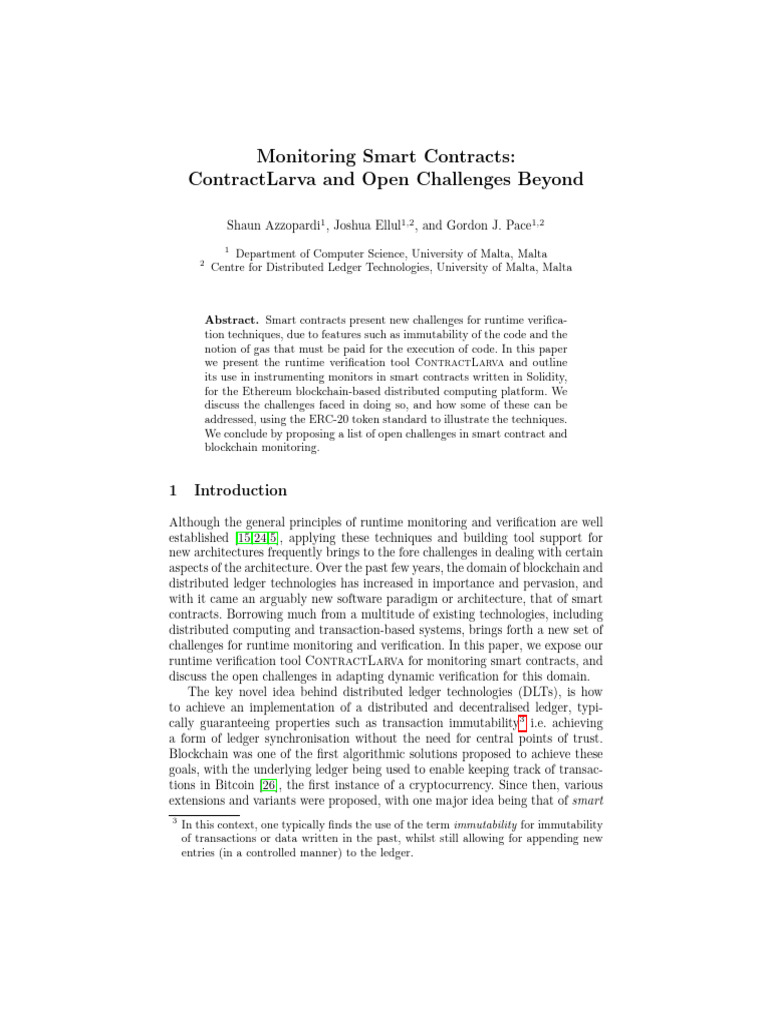 ContractLarva: Monitoring Smart Contracts | PDF | Formal Verification ...