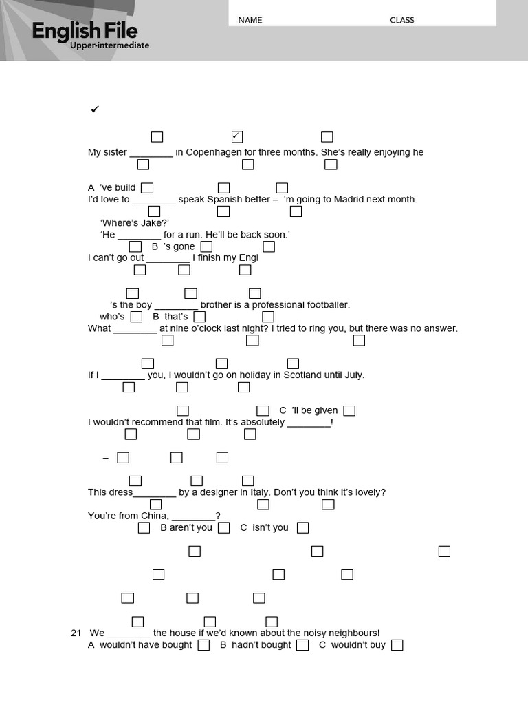 Upper Intermediate Entry Test PDF | PDF
