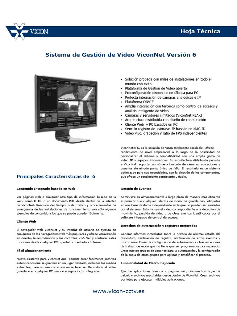 ViconNet V6-Datasheet Esp | PDF | Aplicación web | Red mundial