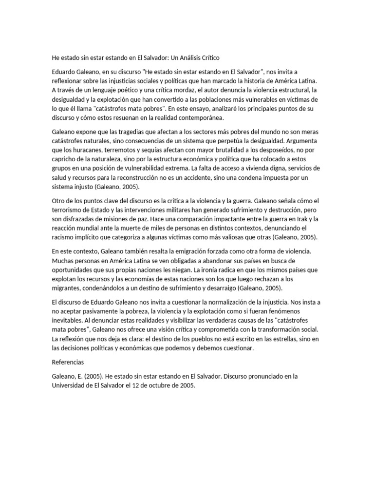 Análisis del Discurso de Galeano en El Salvador | PDF | Pobreza ...