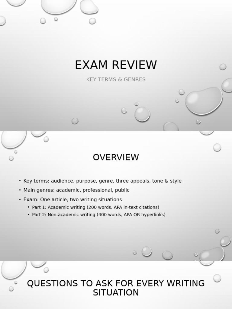 Exam Review: Key Writing Genres & Tips | PDF | Essays | Citation