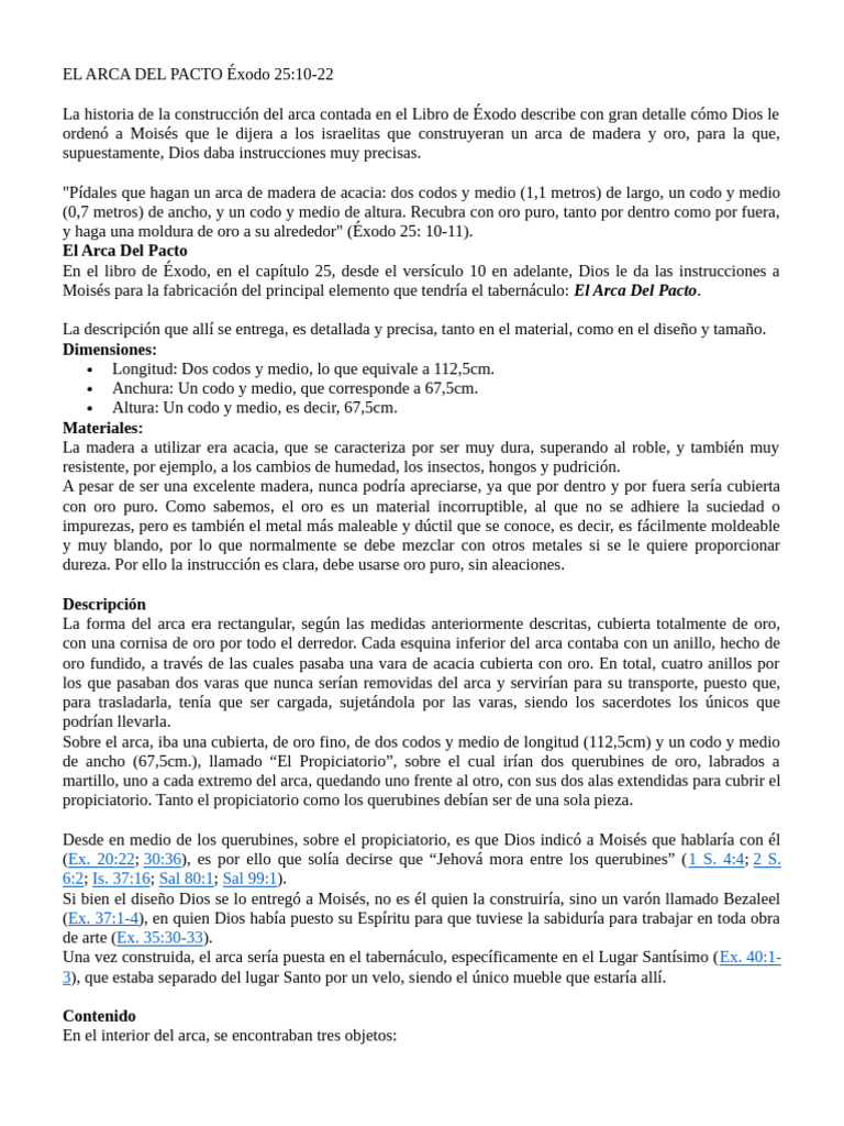 EL ARCA DEL PACTO Éxodo 25 | PDF | Arca de la Alianza | Santo de los santos