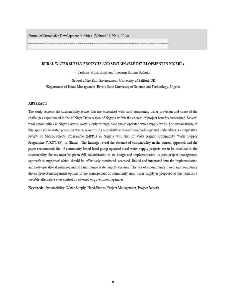 Sustainable Rural Water Supply in Nigeria | PDF | Sustainability ...