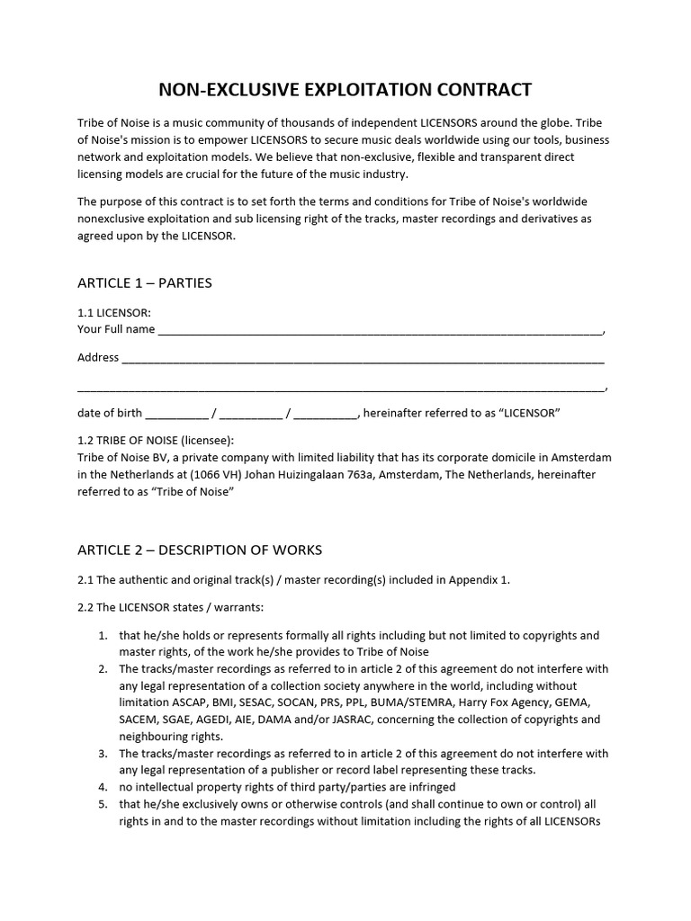 Non-Exclusive Music License Agreement | PDF | License | Indemnity