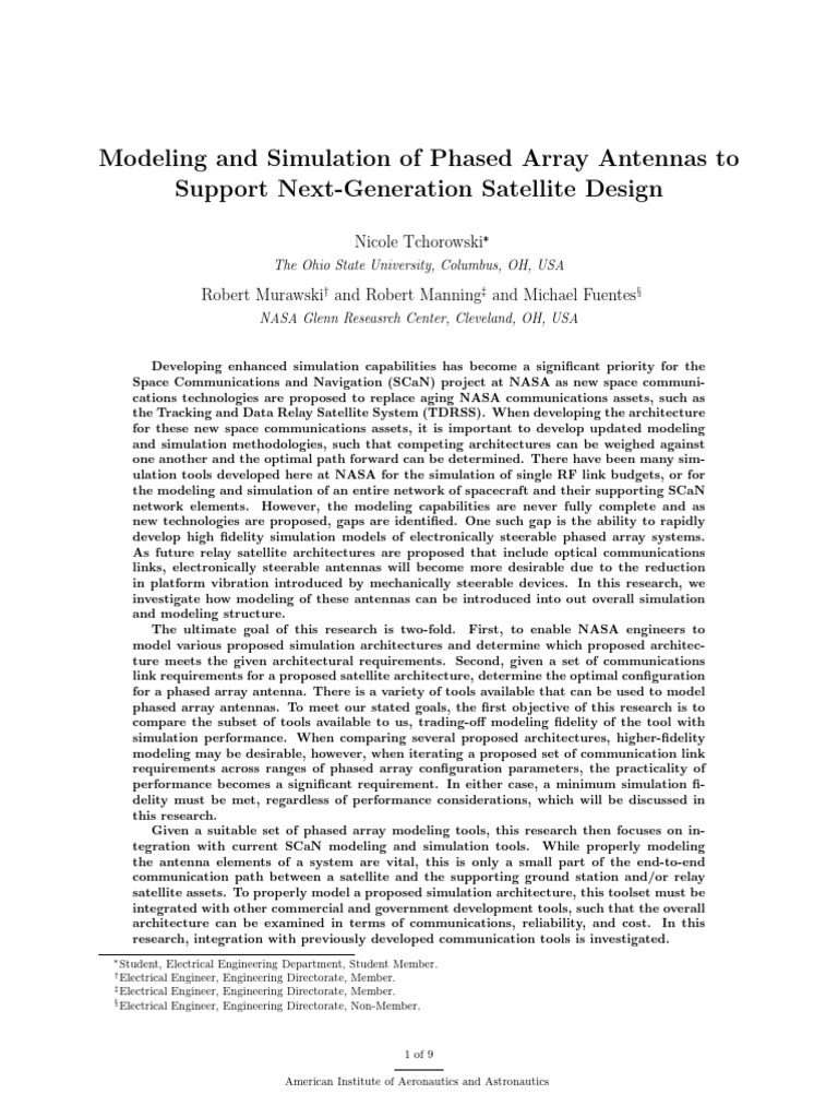 Phased Array Antenna Modeling for Satellites | PDF | Simulation | Nasa