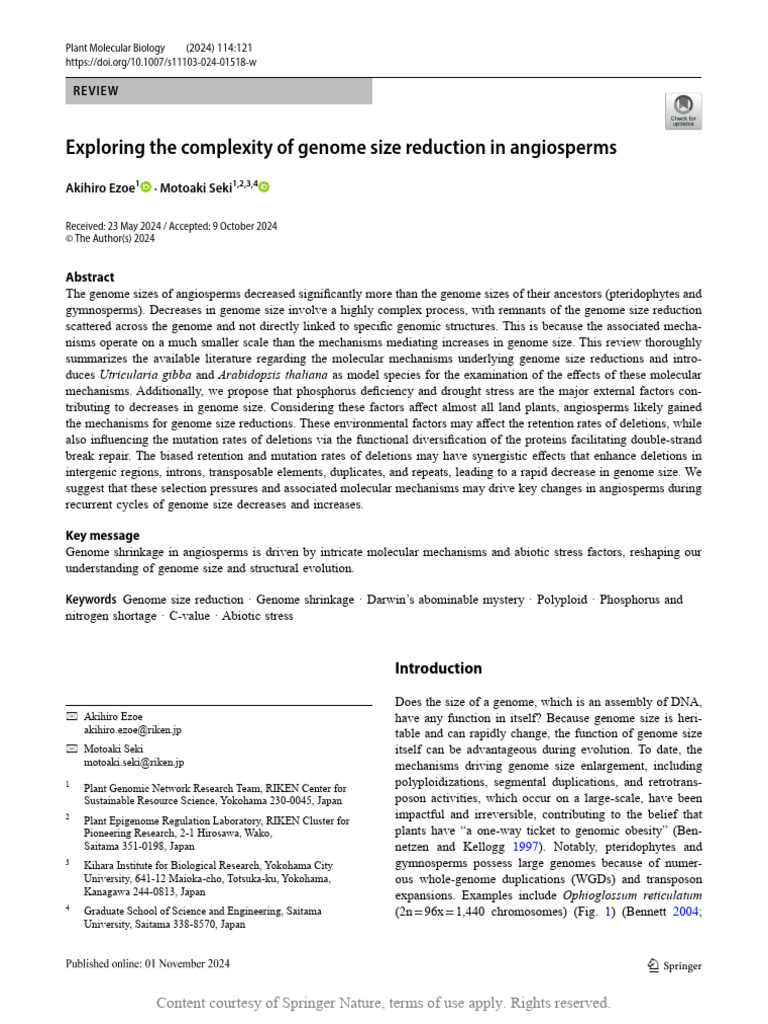 Genome Size Reduction in Angiosperms | PDF | Genome | Gene Duplication