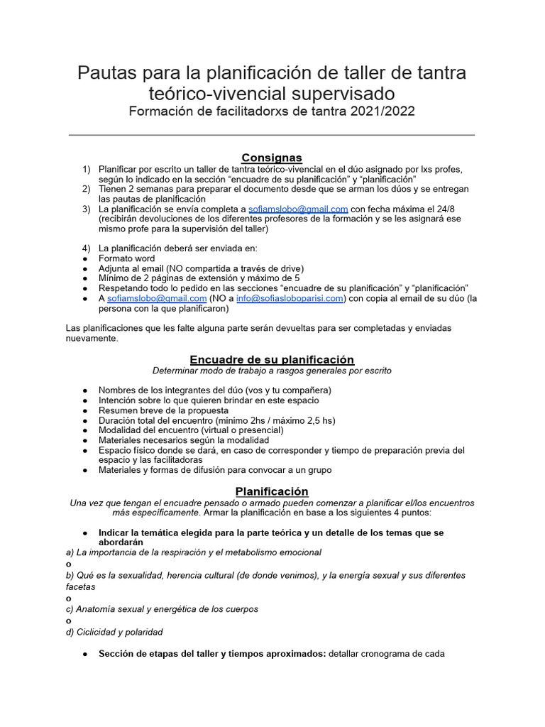 Pautas para La Planificación de Taller de Tantra Supervisado | PDF