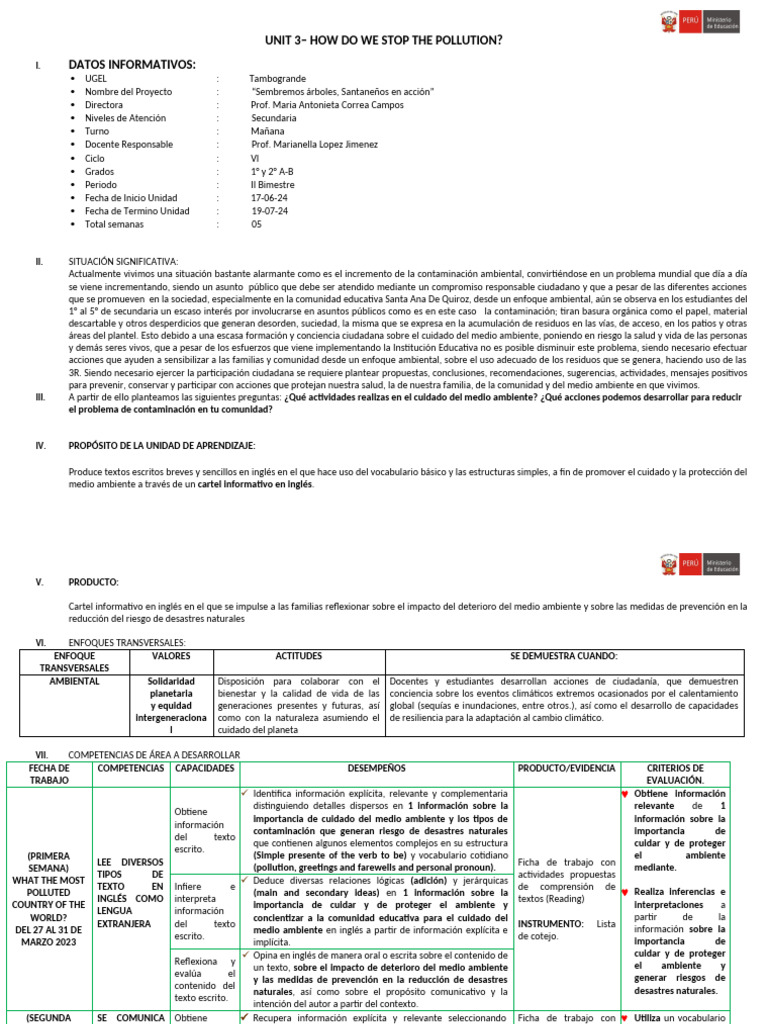 Unidad de Aprendizaje 01 - 1° - y 2° | PDF | Aprendizaje | Entorno natural
