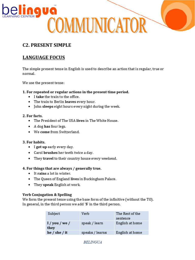 Simple Present Tense Guide | PDF | Verb | English Language