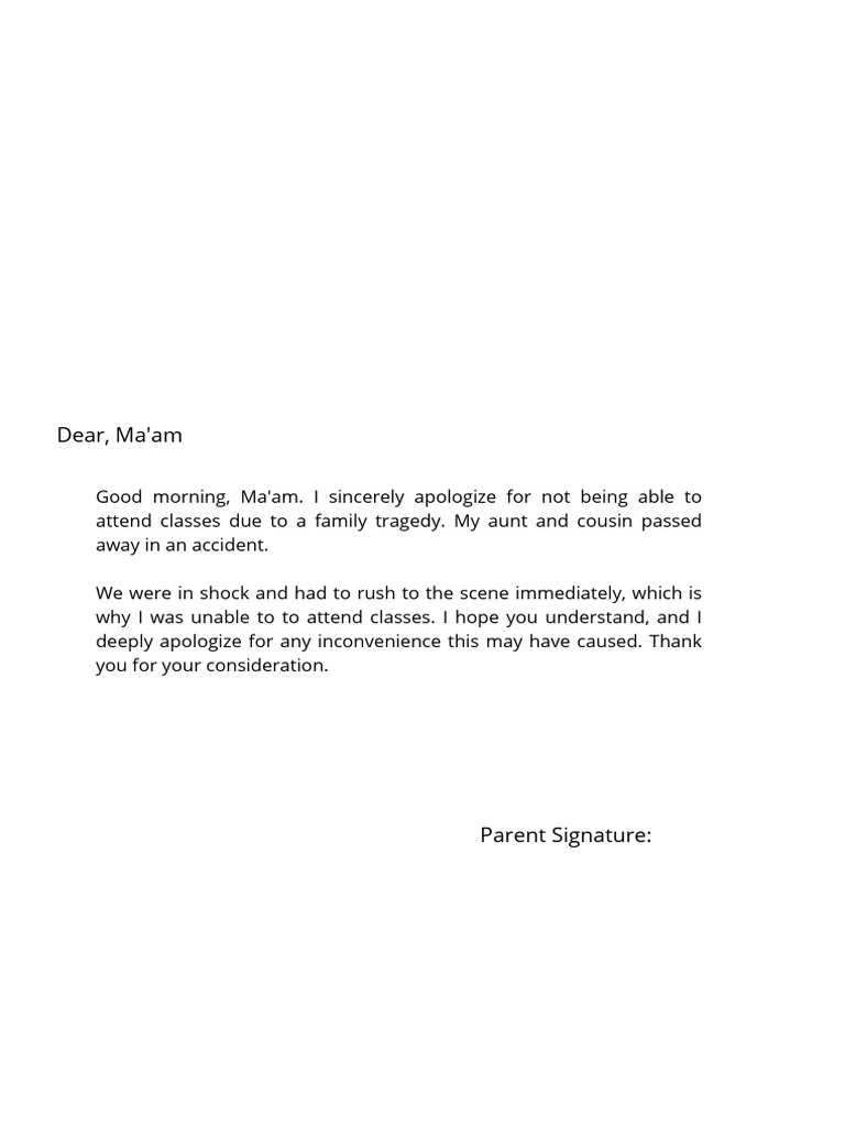 Apology for Class Absence Due to Tragedy | PDF