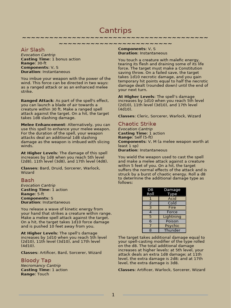D&D Cantrips: Spells and Effects Guide | PDF | Magician (Fantasy)