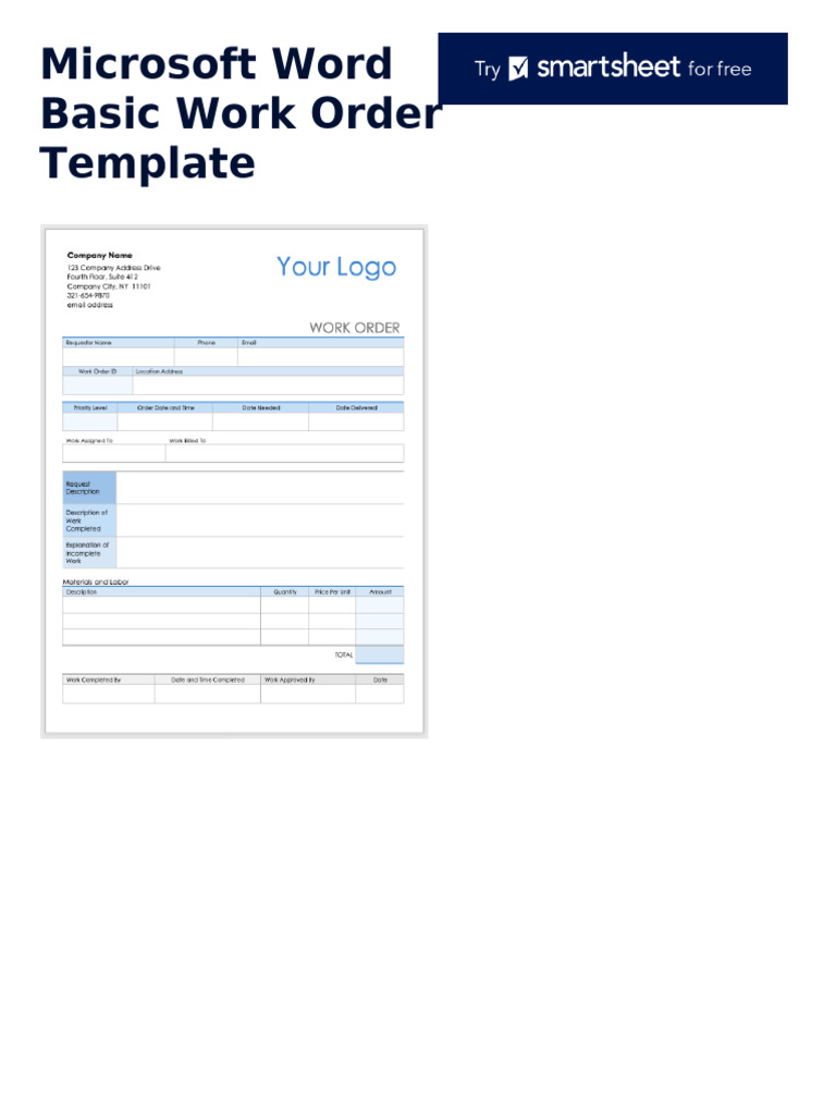 IC Basic Work Order Template 12207 WORD | PDF