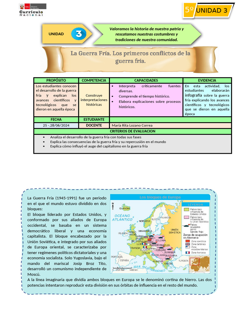 Ficha de Actividad CCSS 5°-Semana 2 (Uni 3) | PDF | Guerra Fría | OTAN