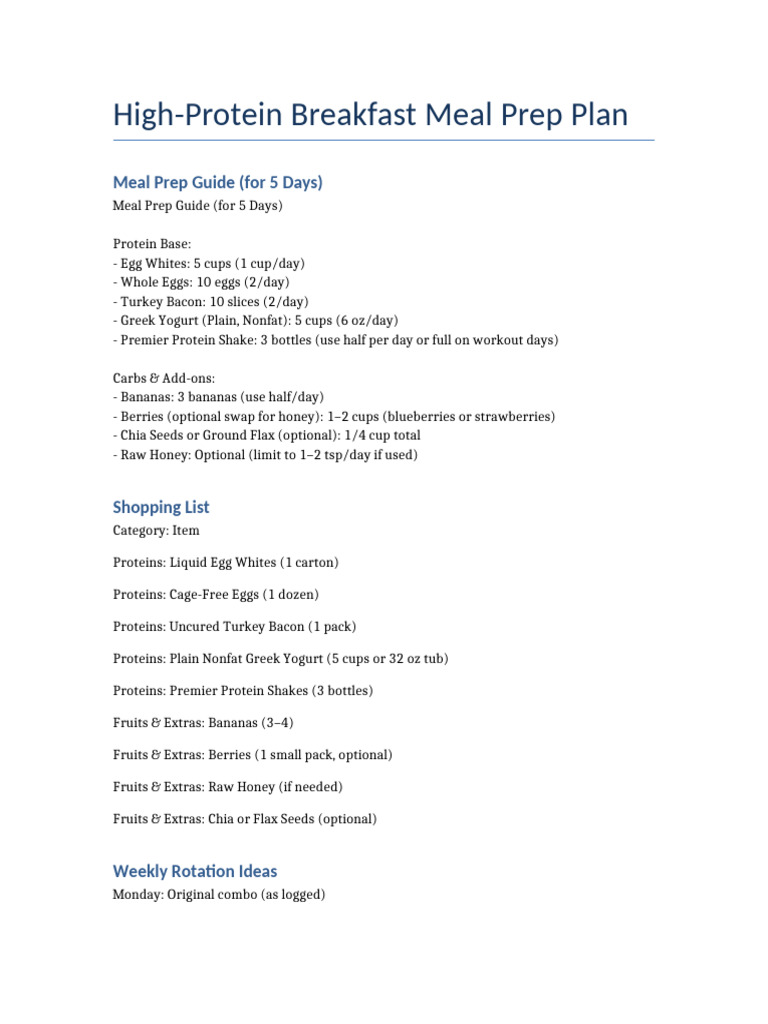 High Protein Breakfast Meal Prep Plan | PDF
