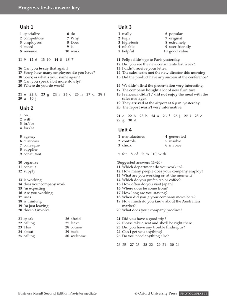 Business Result Pre-Intermediate Units 1-4 | PDF