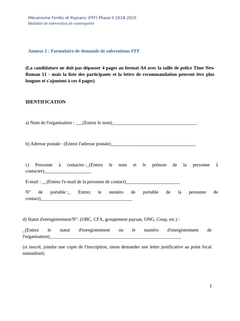 Demande de subvention FFF Phase II 2025 | PDF | Bourse (Argent)