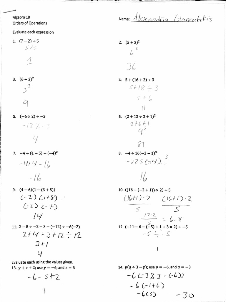 Unit 1 Lesson 1 Order of Operations | PDF | Mathematics | Algebra