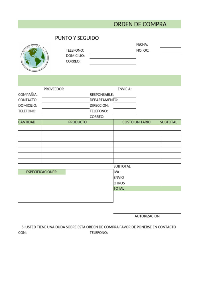 Formato de Orden de Compra Punto y Seguido | PDF